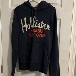 Hollister Dark Blue Hoodie with Bold Text